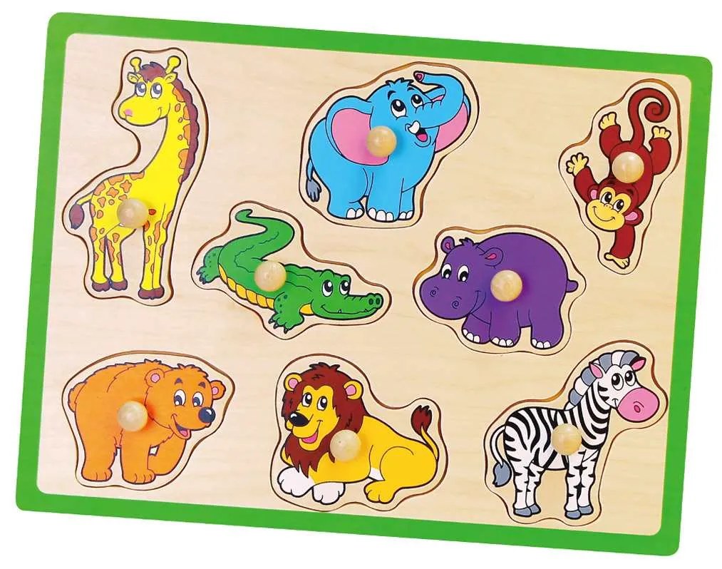 Gyerek fa puzzle fogantyúval Viga Állatkert
