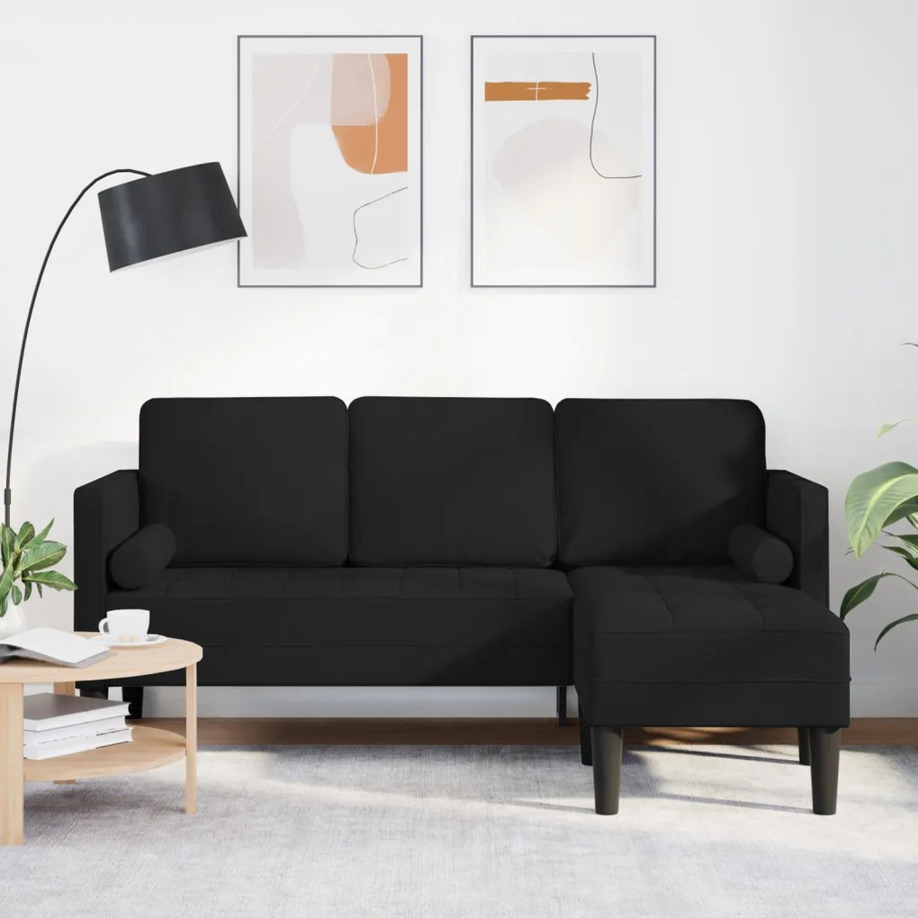 3 személyes L-alakú kanapé Fekete 160 cm Szövet