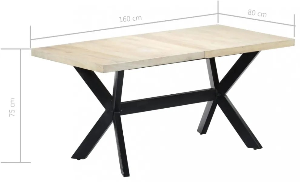 fehér tömör mangófa étkezőasztal 160 x 80 x 75 cm