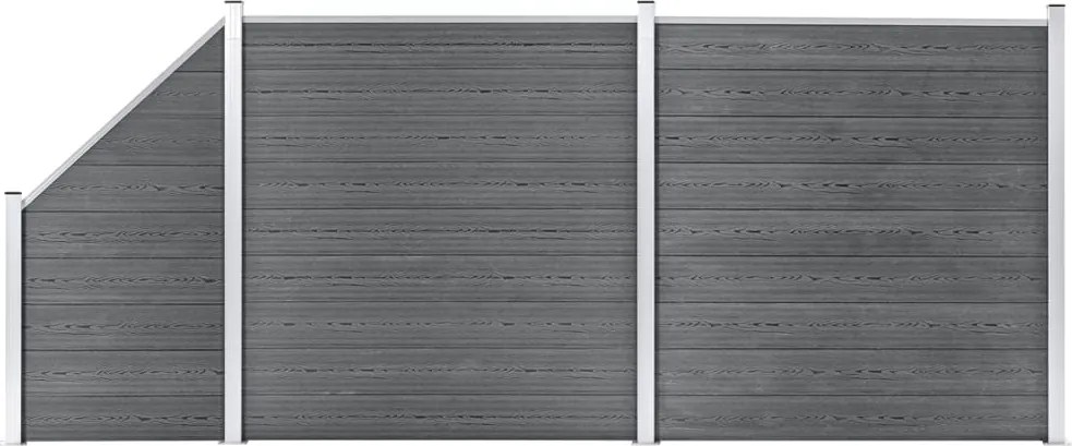 vidaXL 2 négyszögletes és 1 ferde szürke WPC kerítéselem 446 x 186 cm