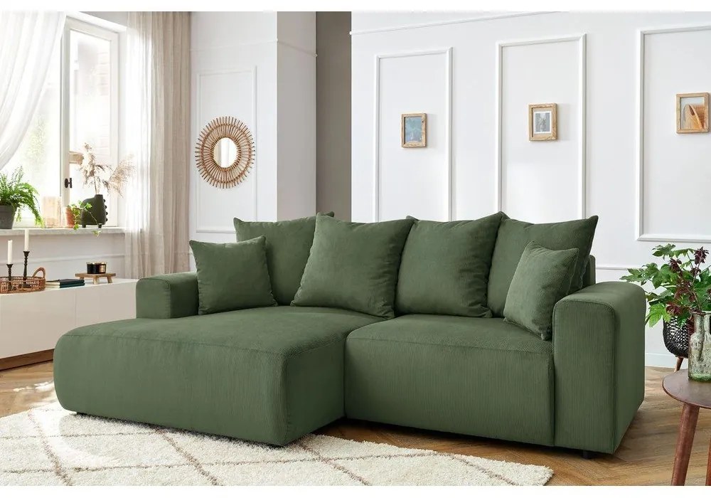 Zöld bársony sarokkanapé Enjoy – Bobochic Paris