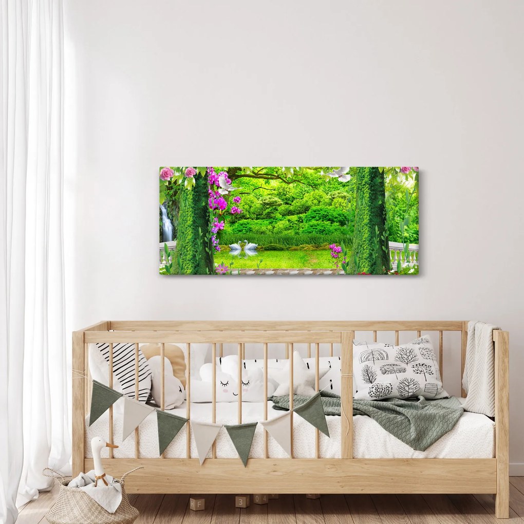 Kép - Varázslatos kert hattyúkkal (120x50 cm)
