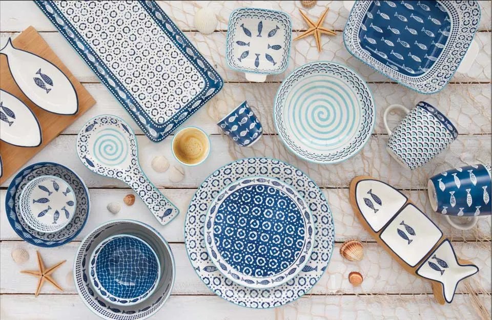 18 részes porcelán mediterrán étkészlet halas Sea Shore