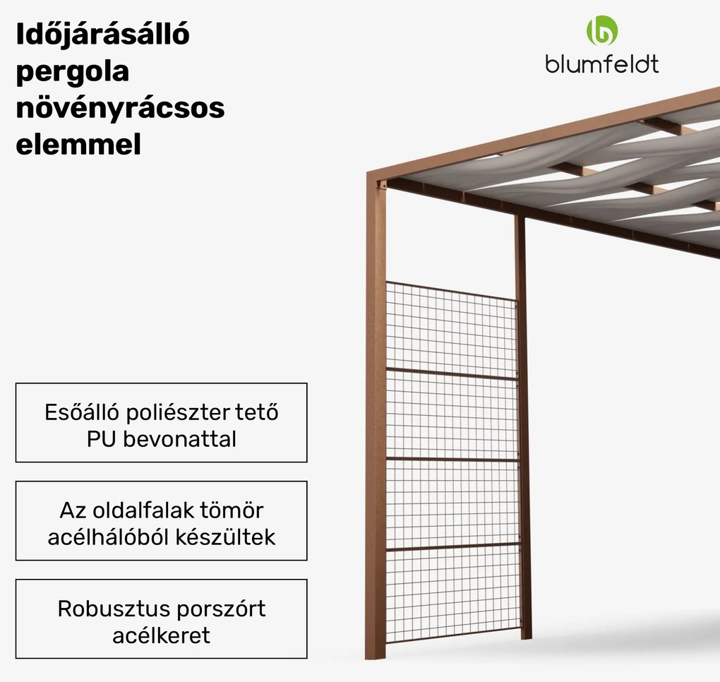 Blumfeldt Shade Cove GreenWall, pergola, 3 x 3 m, oldalfalak, porszórt festék, időjárásálló