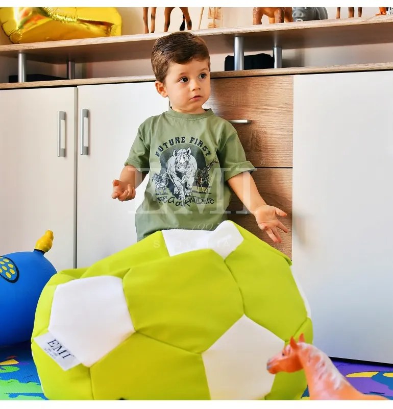 EMI focilabda mintás limezöld-fehér műbőr babzsákfotel