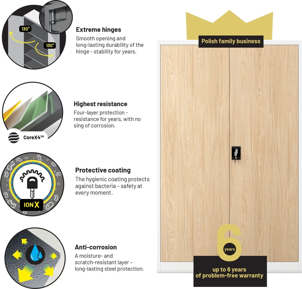 Fém irodai iratszekrény JAN II, Eco Design: fehér/sonoma tölgy