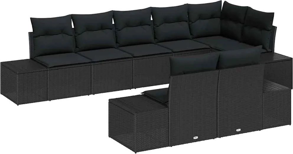 vidaXL Kerti Kanapé Szett párnával 8 pcs Fekete Poli rattan