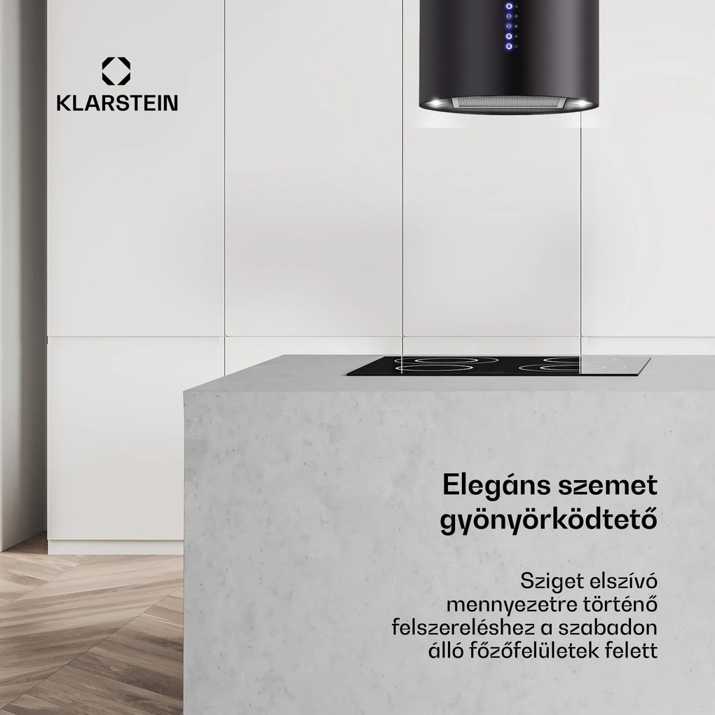 Klarstein Beretta, sziget páraelszívó, Ø 35 cm, légkeringetés, 519 m³/ó, LED, fekete