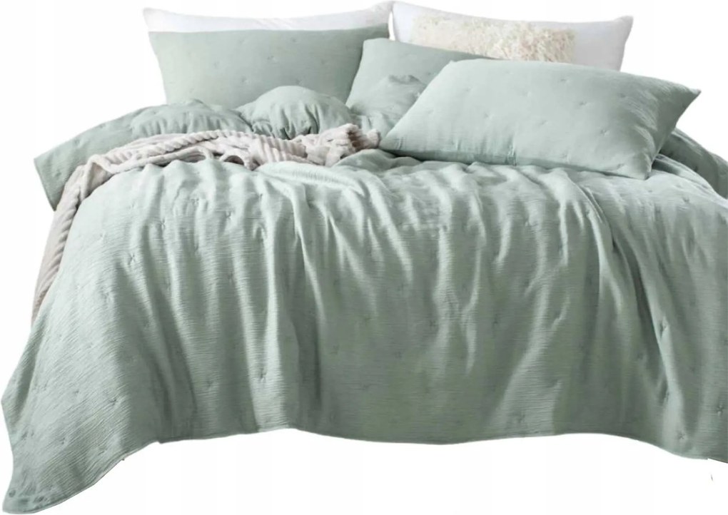 Dekoratív ágytakaró muszlin szerkezet Stella 140x200 zsálya hímzéssel