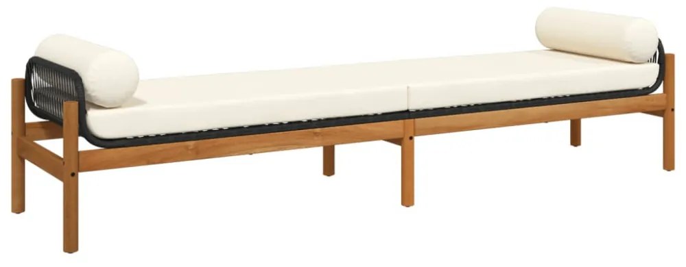 polyrattan akácfa kerti pad fekete párnával