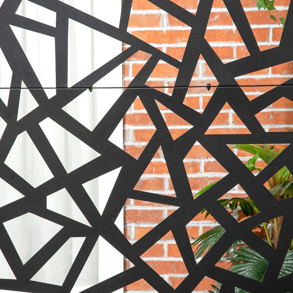 Outsunny Dekoratív Geometrikus Mintázatú Kerti Erkély Kültéri Szélvédő Panel Perforált Acél 122 x 45 x 198 cm Fekete | Aosom
