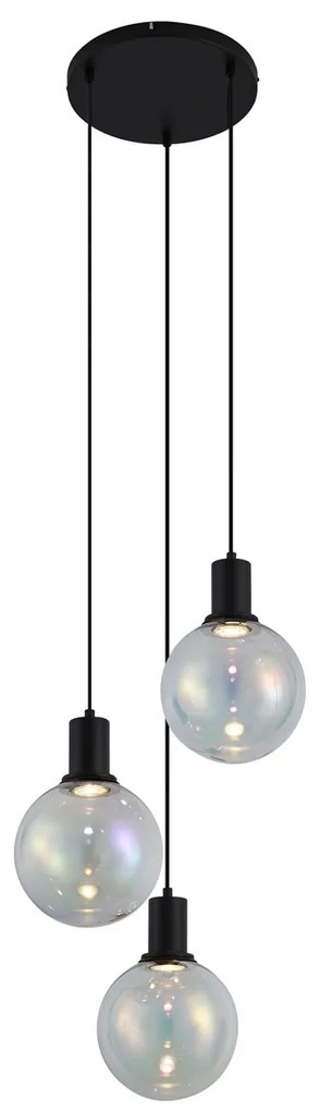 Design függőlámpa fekete, átlátszó üveg kerek 3-lámpás - Mallon