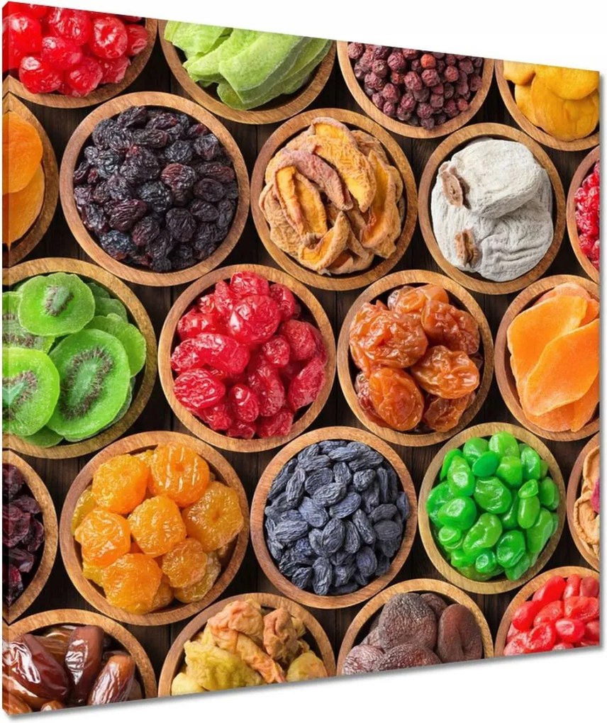 Vászonkép 90x90 Aszalt gyümölcsök tálakban
