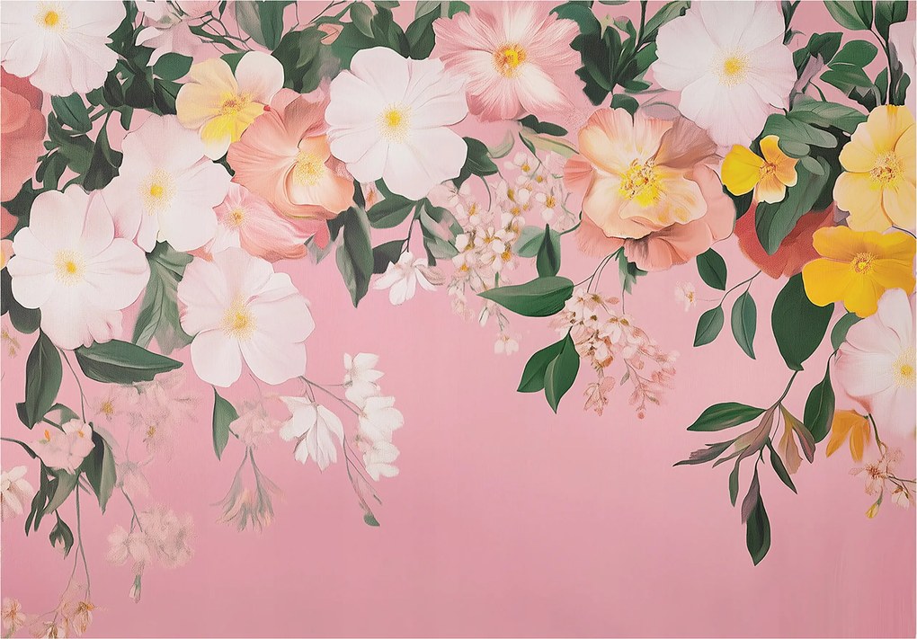 Fotótapéta Virágok Lógó Rózsaszín Levelek Falra Hálószoba Nappali 400x280