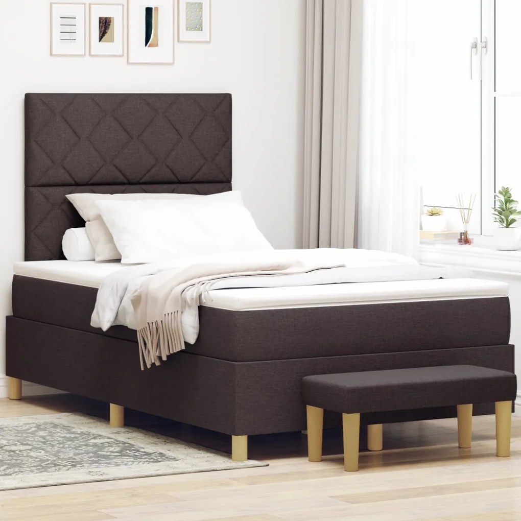 Ágytámla matraccal és pad Dark Brown 120x200 cm Szövet