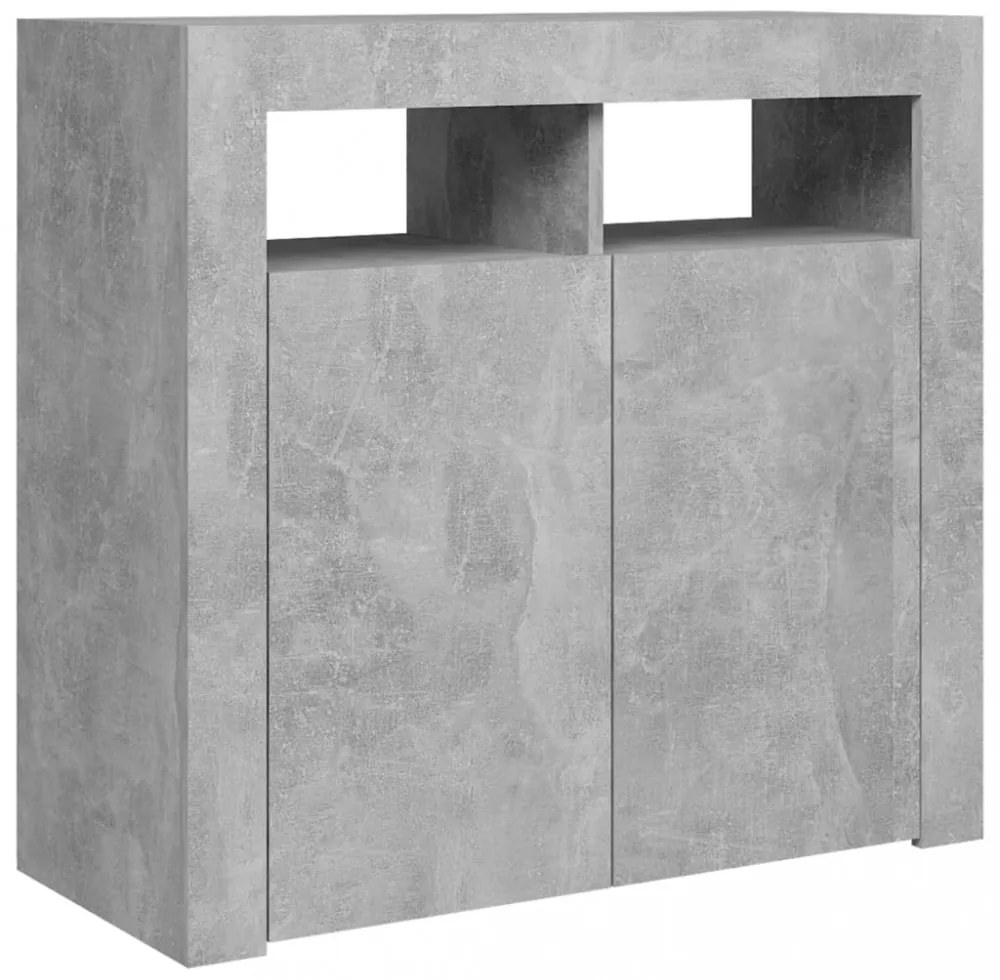 betonszürke tálalószekrény LED-világítással 80 x 35 x 75 cm