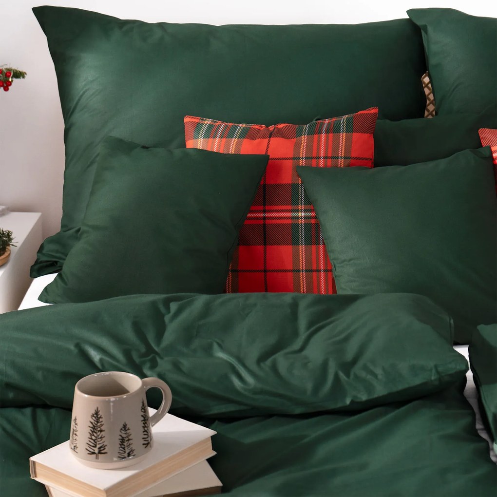 Goldea karácsonyi pamut ágyneműhuzat garnitúra - sötétzöld 150 x 200 és 50 x 60 cm