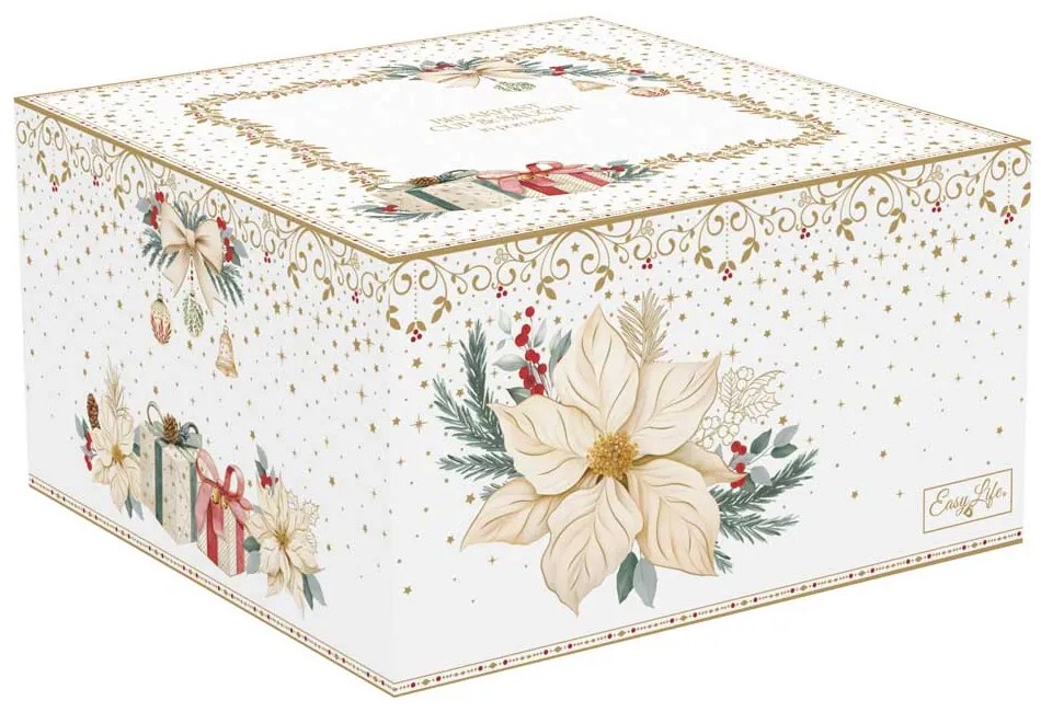 Karácsonyi porcelán nagy reggeliző csésze 370 ml díszdobozban fehér arany mikulásvirág White Elegance