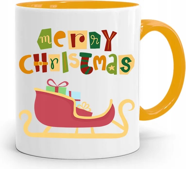 Sárga Karácsonyi Bögre Mikulásra, fényképes nyomtatással