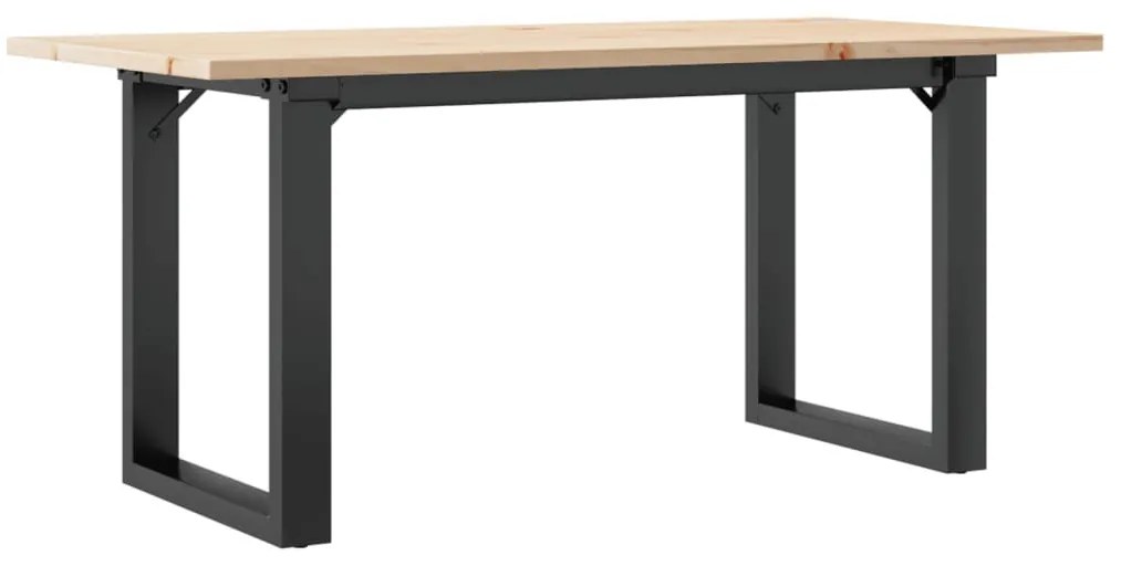 Tömör fenyőfa és acél dohányzóasztal O-vázzal 90x40x45 cm