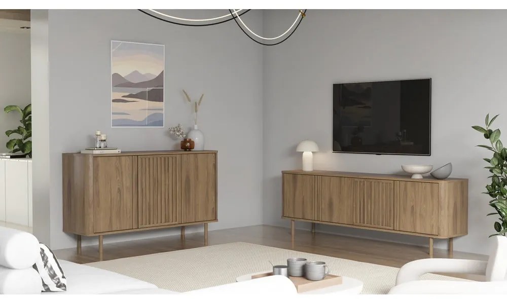 Natúr színű TV-állvány tölgyfa dekorral 180x60,5x35 cm Salma – Marckeric