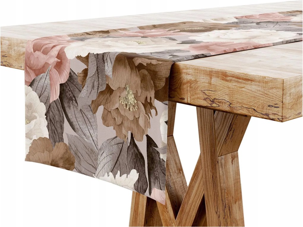 Asztalterítő 40x220 Dekoratív Virágok Bézs Rózsa 7697