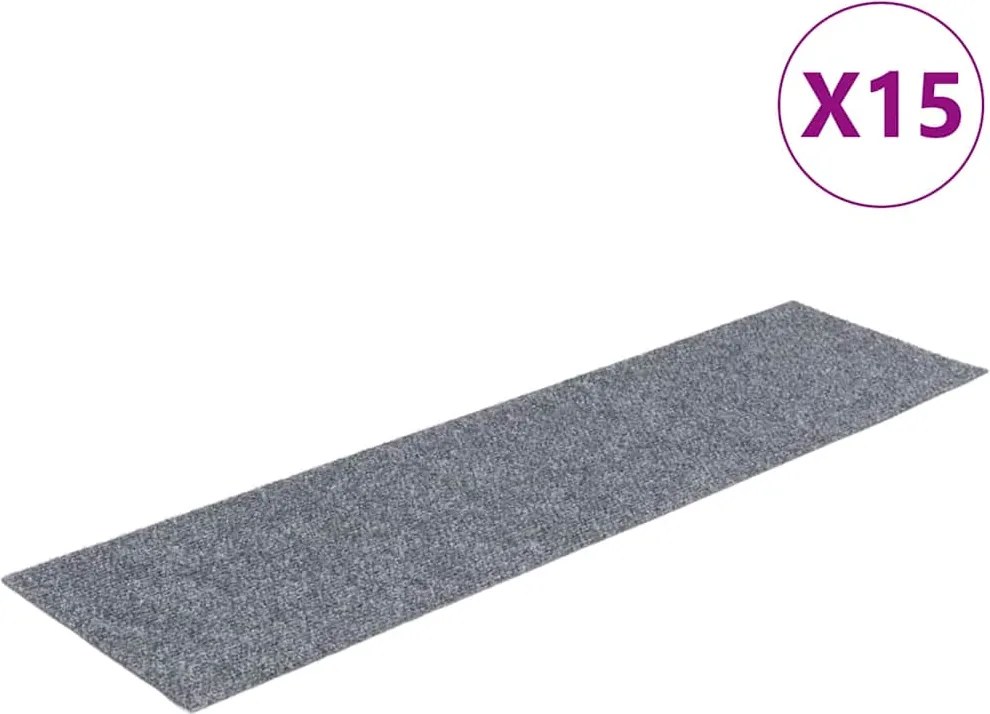 vidaXL 15 db öntapadós lépcsőszőnyeg, 76 x 20 cm, világosszürke, téglalap alakú