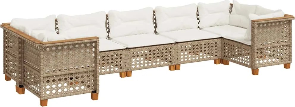 vidaXL 7 részes bézs polyrattan kerti ülőgarnitúra párnákkal