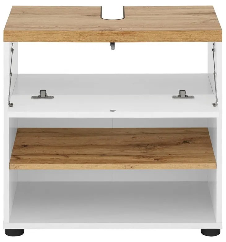 Fehér mosdó alatti szekrény tölgyfa dekorral 60x57 cm Thessa – Støraa