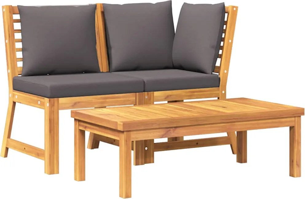 vidaXL 3 részes tömör akácfa kerti ülőgarnitúra sötétszürke párnával