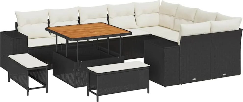 vidaXL Kerti Kanapé Szett párnával 12 pcs Fekete polirattan