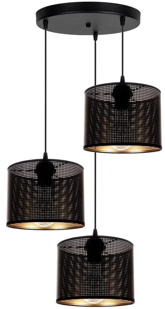 HEXE Csillár zsinóron ALDO 3xE27/60W/230V á. 45 cm fekete HX0026