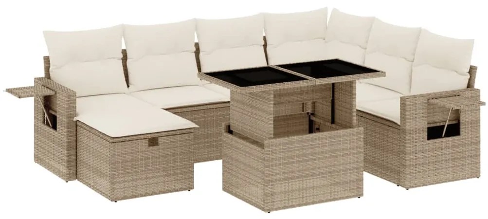 8 részes bézs polyrattan kerti ülőgarnitúra párnával