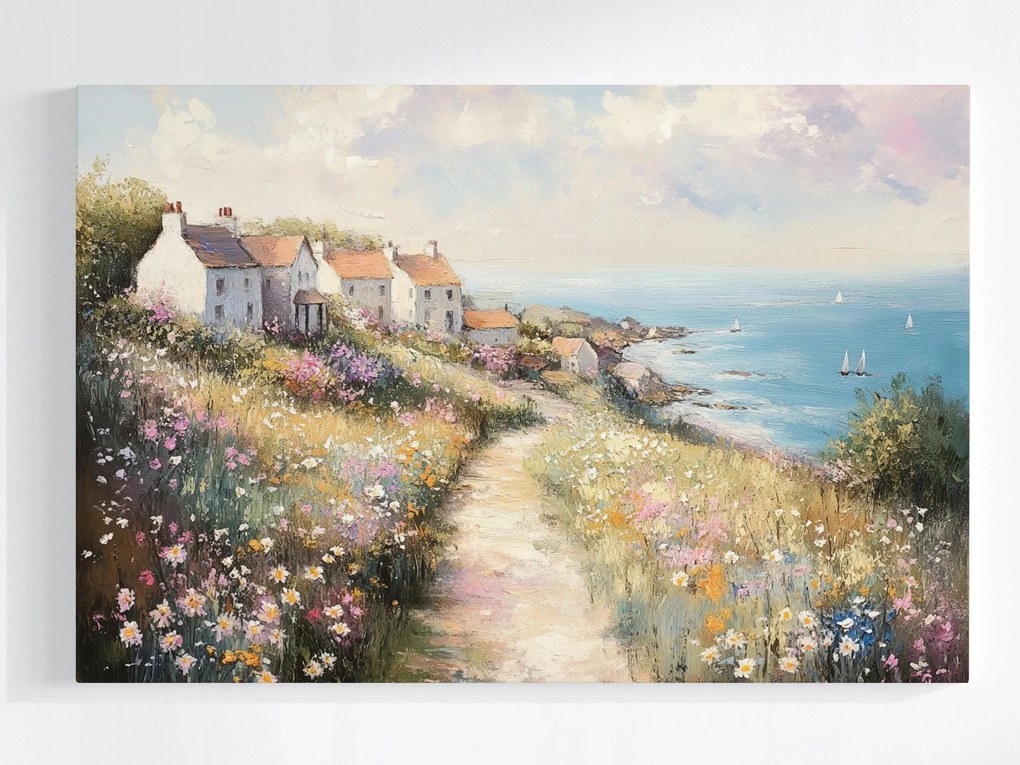 Poszter Tenger Házak Falu Virágok Vitorlás Tájkép 60x40