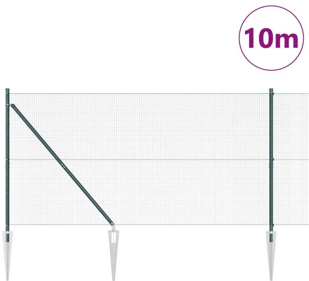 Hegesztett Drótkerítés 7 Cölöp Talppal Zöld 1.2x10 m Acél
