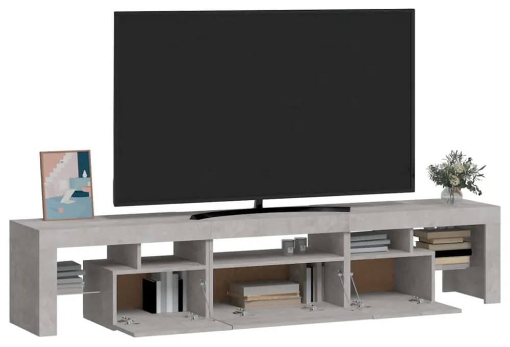 betonszürke TV-szekrény LED lámpákkal 200x36,5x40 cm