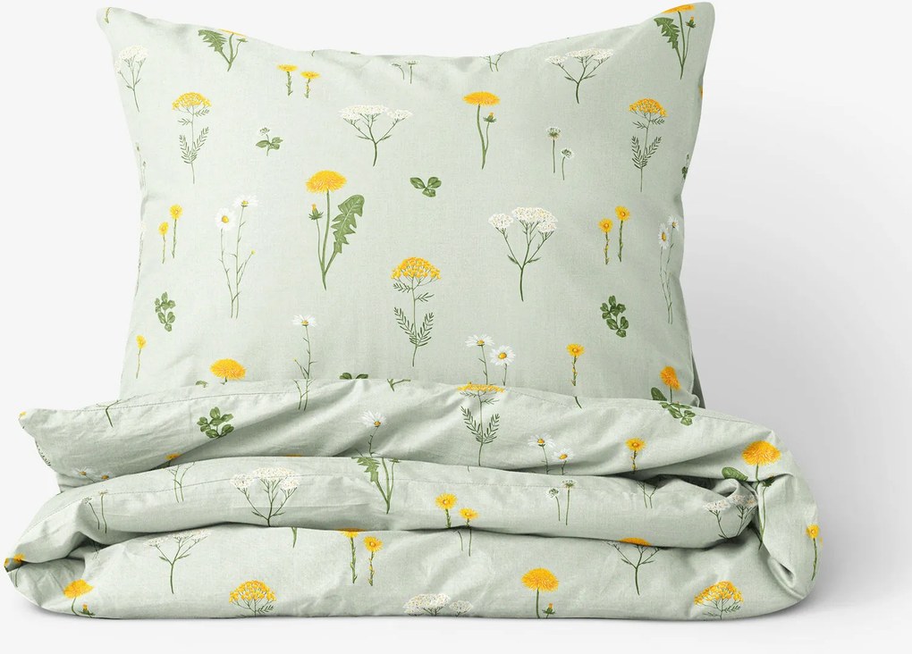 Goldea pamut ágyneműhuzat - zöld mező 200 x 200 és 2db 70 x 90 cm