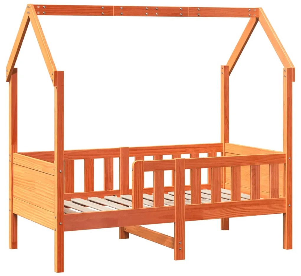 viaszbarna tömör fenyőfa házikó gyerekágykeret 70 x 140 cm