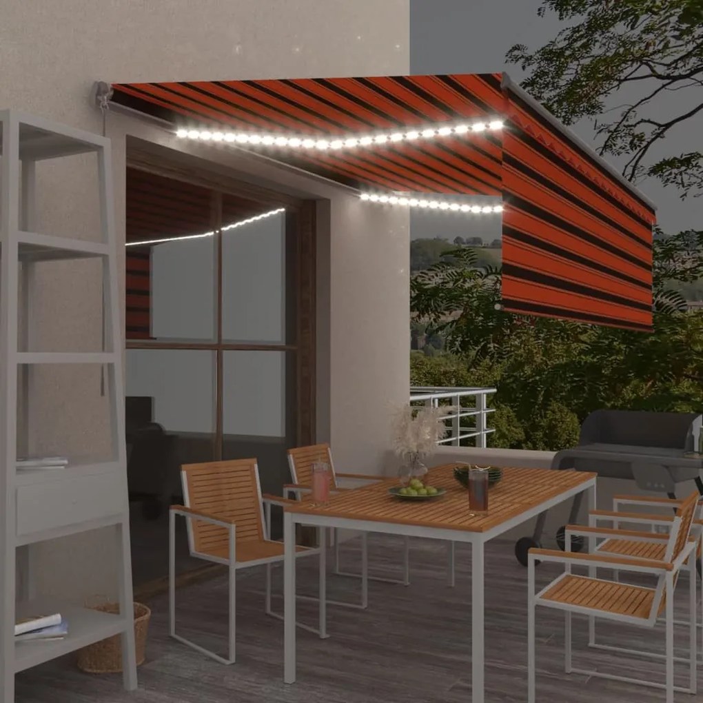 narancssárga-barna kihúzható LED-es napellenző redőnnyel 4,5x3m