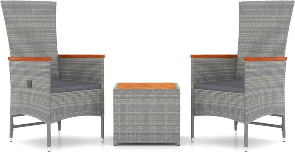 vidaXL 3 részes szürke polirattan/tömör akácfa kerti társalgógarnitúra