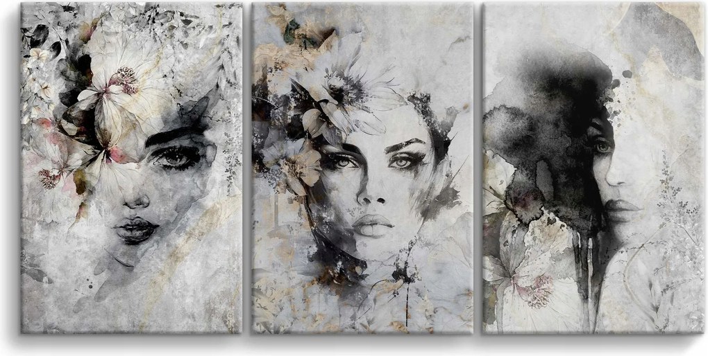 Vászonkép nappaliba Fali dekoráció Női portrék Virágok 60x120