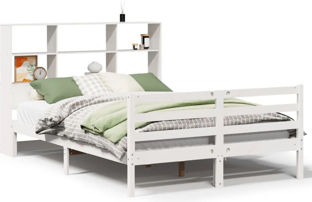 vidaXL fehér tömör fenyőfa könyvespolcos ágy matrac nélkül 160x200 cm