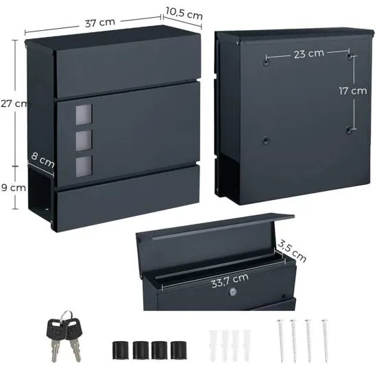 Modern postaláda újságtartóval 37x10,5x37 cm, antracitszürke