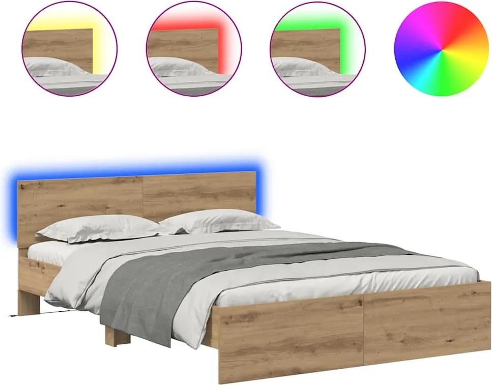 vidaXL Ágykeret LED -es lámpákkal Artisan tölgy 120 x 200 cm Faanyag