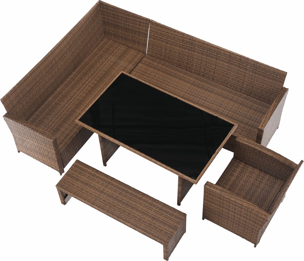 Kerti rattan szett, szürkésbarna/világosbarna, SAGIR