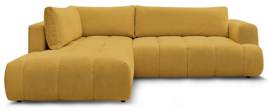 Mustársárga kinyitható-tárolóhelyes sarokkanapé (bal oldali-L alakú) Fuji – Bobochic Paris
