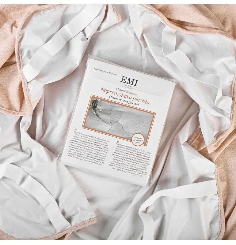 EMI krémszínű vízhatlan lepedő gumiszalaggal, 90x200 cm