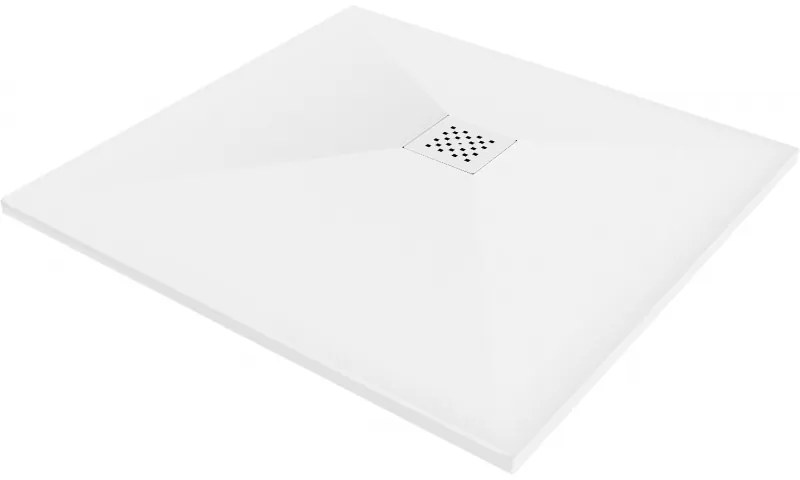 Mexen Stone+ kompozit négyzet alakú zuhanytálca 70 x 70 cm, fehér, fehér burkolattal - 44107070-W
