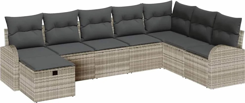 vidaXL Kerti Kanapé Szett párnával 8 pcs Világosszürke Poli rattan