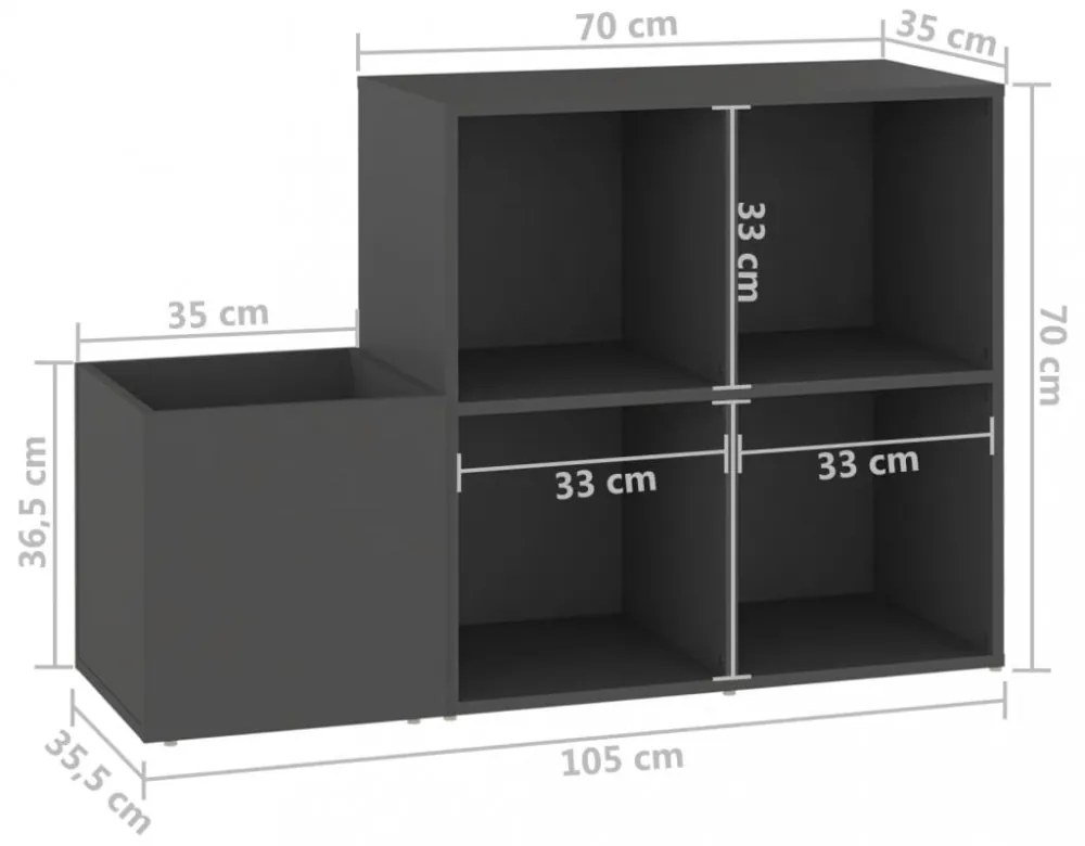 szürke szerelt fa előszobai cipősszekrény 105 x 35,5 x 70 cm